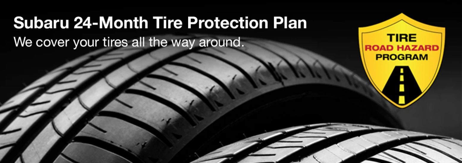 Subaru tire with 24-Month Tire Protection and road hazard program logo. | Subaru World of Newton in Newton NJ