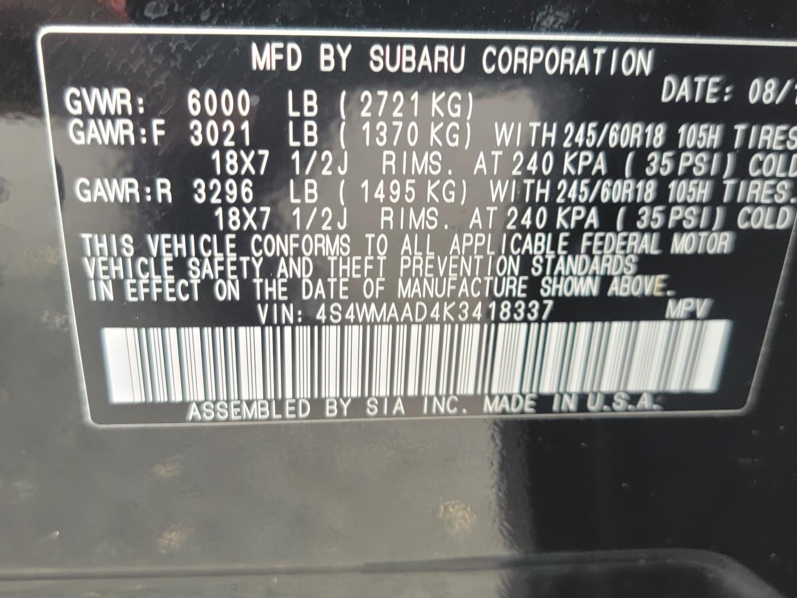 2019 Subaru Ascent Base