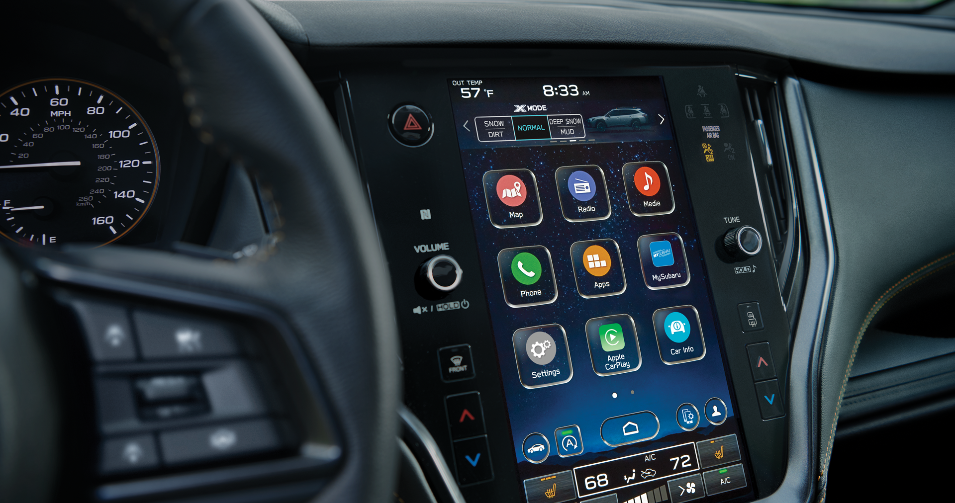 A close-up of the 11.6-inch touchscreen for the STARLINK Multimedia system on the 2023 Outback Wilderness. | Subaru World of Newton in Newton NJ